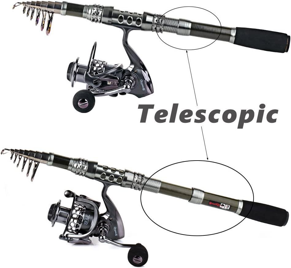 Sougayilang Fishing Rod and Reel Full Set Combo, Telescopic Fishing Pole  with Spinning Reel-green-210