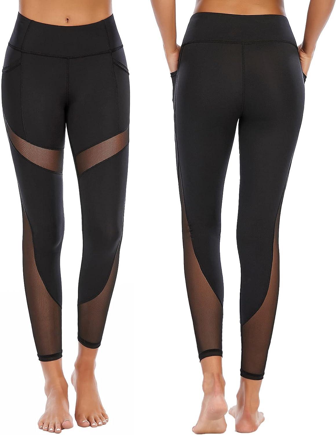 SweatyRocks Women's High Waist Yoga Pants Mesh Insert Workout Leggings  Stretchy Tights Black M at  Women's Clothing store