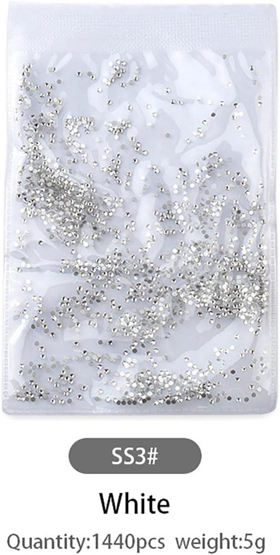 Rhinestones 1440pcs SS3 Glass Nail Art Crystal White Flatback Gemstones for  Crafts Nails Makeup Bags and