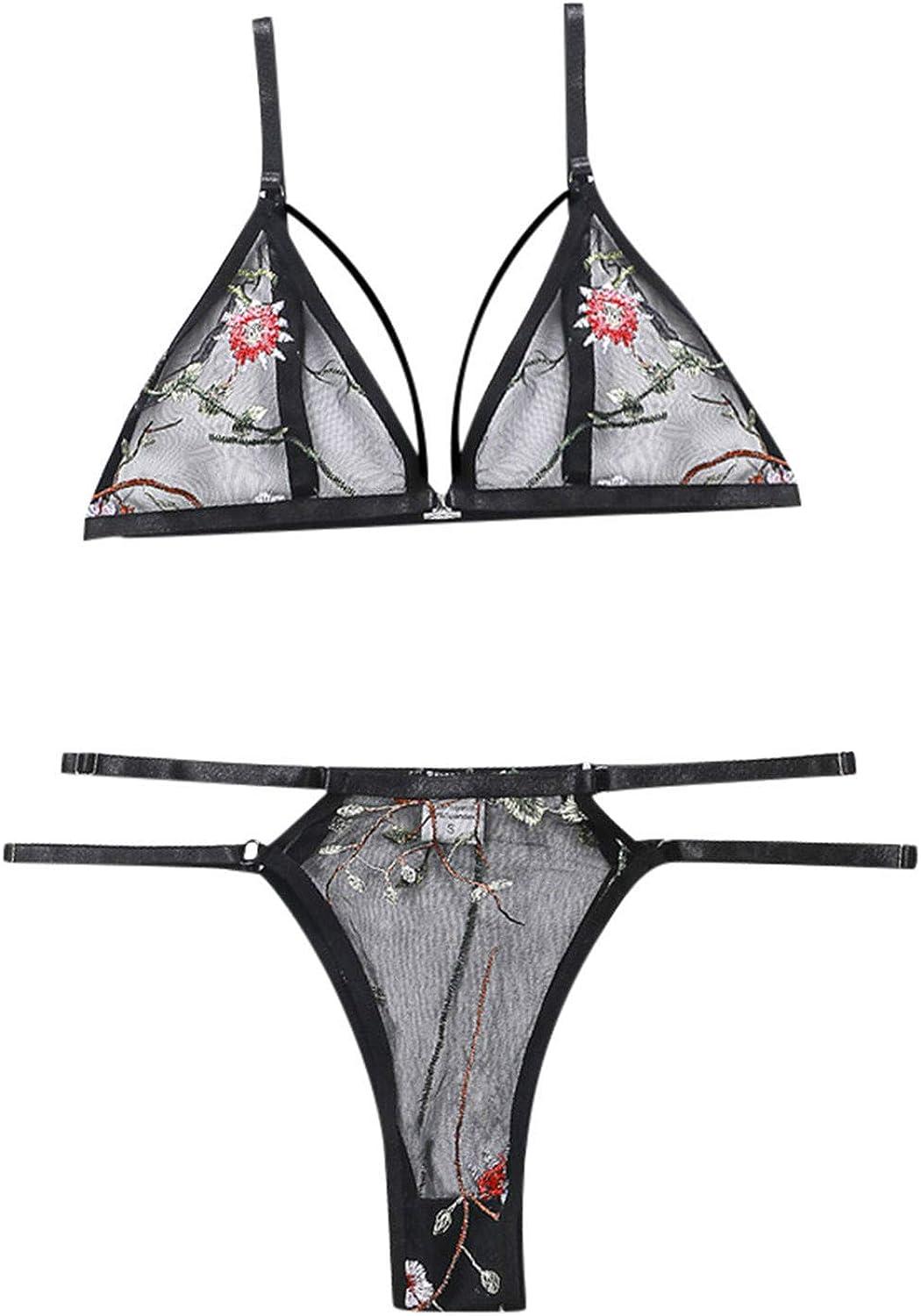 Floral Lace Plus Size V-Neck Lingerie Set with Strappy Bra and V-String  Panty