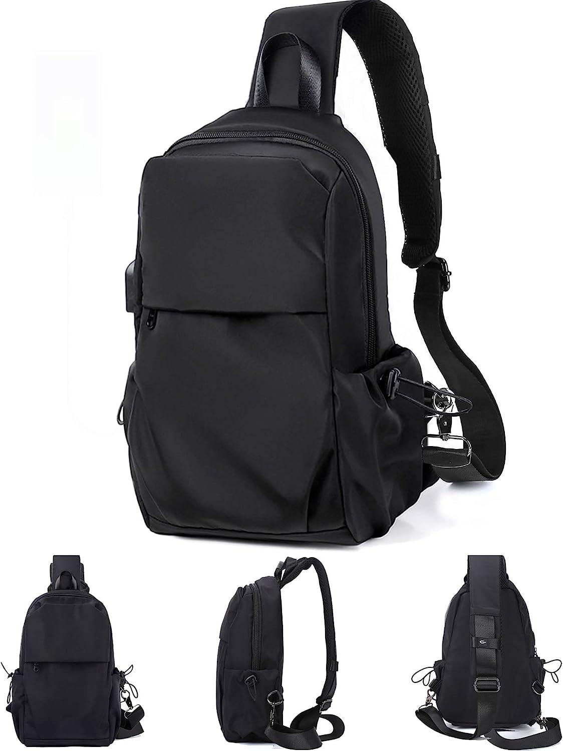 Sling Bags for Men,Waterproof Lightweight Slim Crossbody Shoulder Sling  Backpack Mini Messenger Bag Chest Bag One Strap Backpack with USB Charging