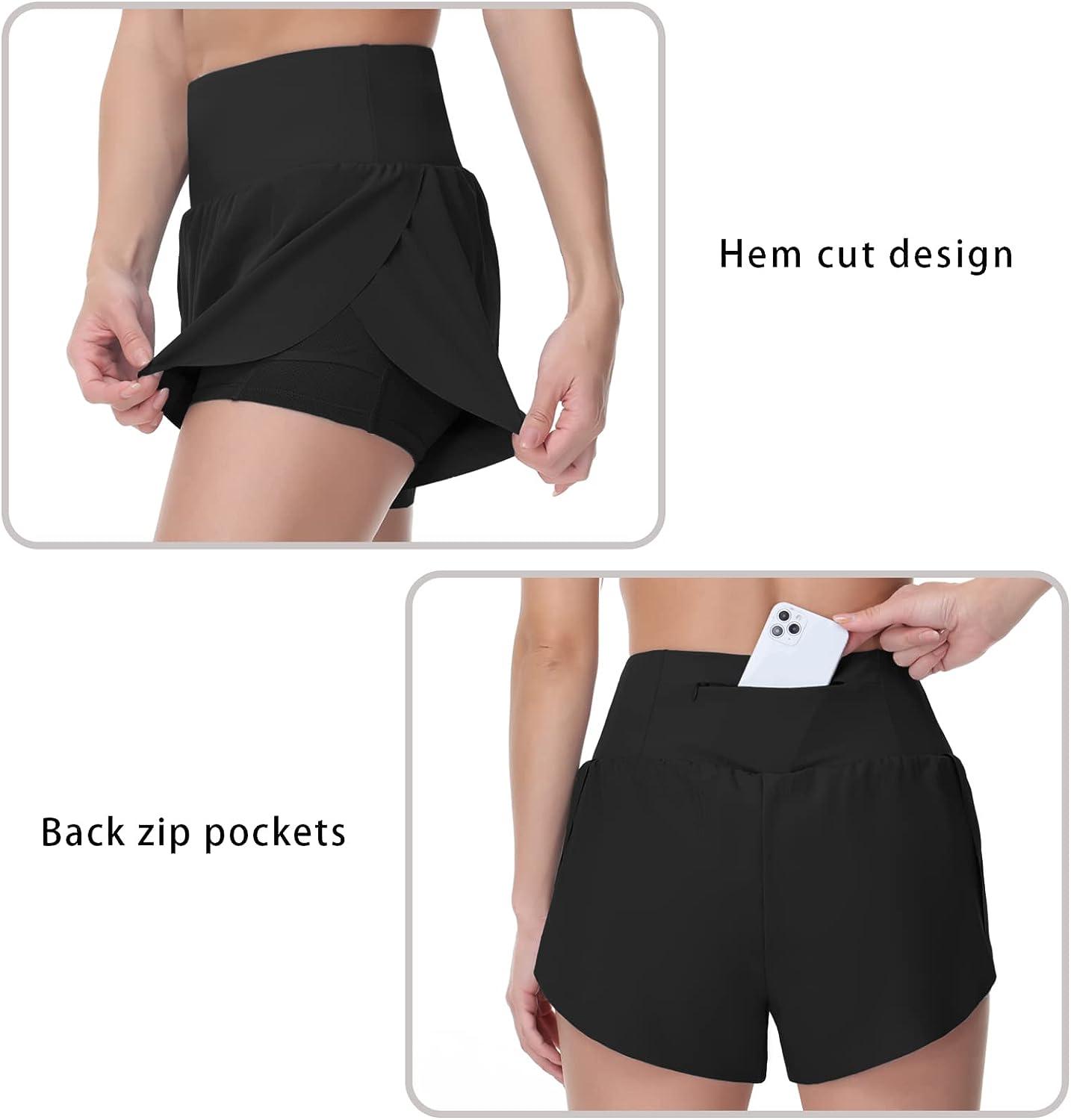 THE GYM PEOPLE Womens High Waisted Running Shorts Quick Dry Athletic  Workout Shorts with Mesh Liner Zipper Pockets