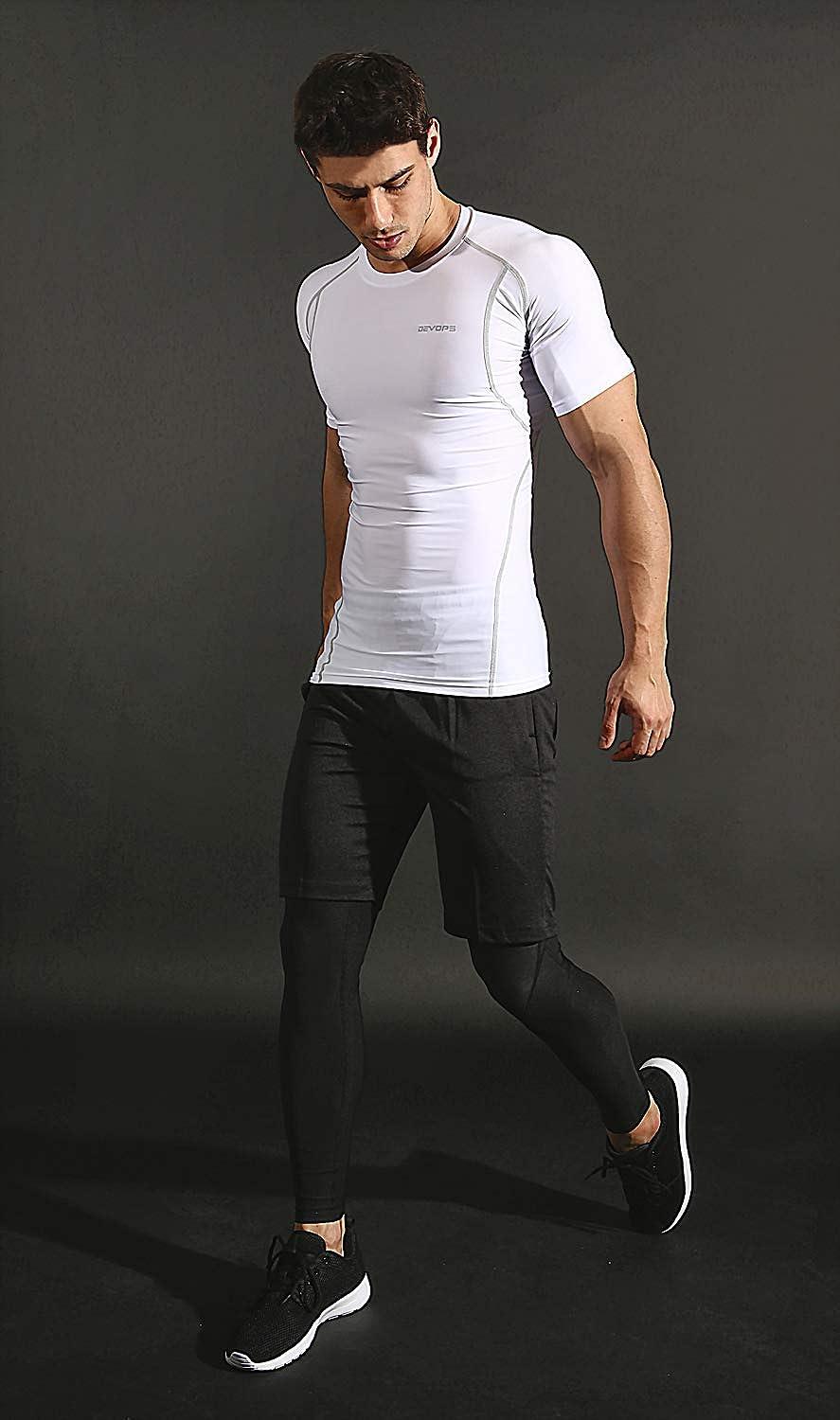 DEVOPS 3 Pack Men's Athletic Short Sleeve Compression Shirts Large