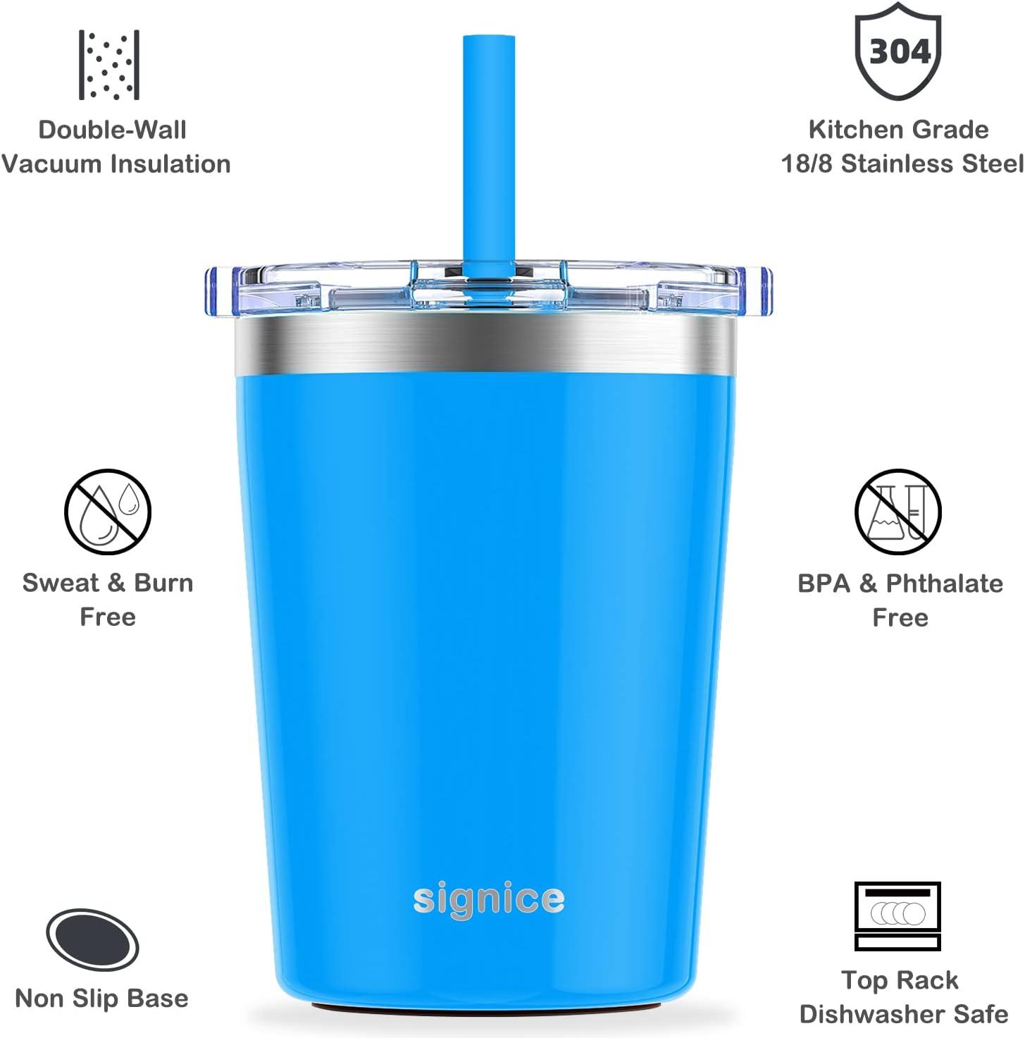 Signice Kids Cups with Straw Lid Upgraded Leak Proof 8.5 Oz Toddler Smoothie  Cup Vacuum Insulated Stainless Steel Toddlers Cups Baby Child Tumbler BPA  Free 2 Pack (Aqua & Blue) Aqua 