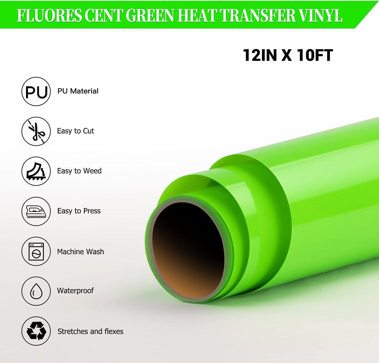 HTVRONT HTV Vinyl Neon Green Heat Transfer Vinyl Roll - 12in x10ft