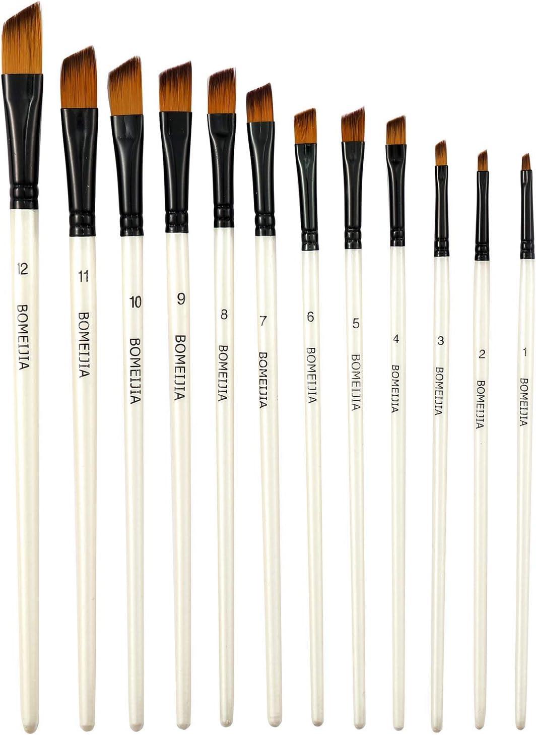 GETHPEN Angular Paint Brushes Nylon Hair Angled Watercolor Pait Brush Set  for Acrylics Watercolors Gouache Inks Oil and Tempera(12pcs Pearl White Angled  Paintbrush Set) White Angular