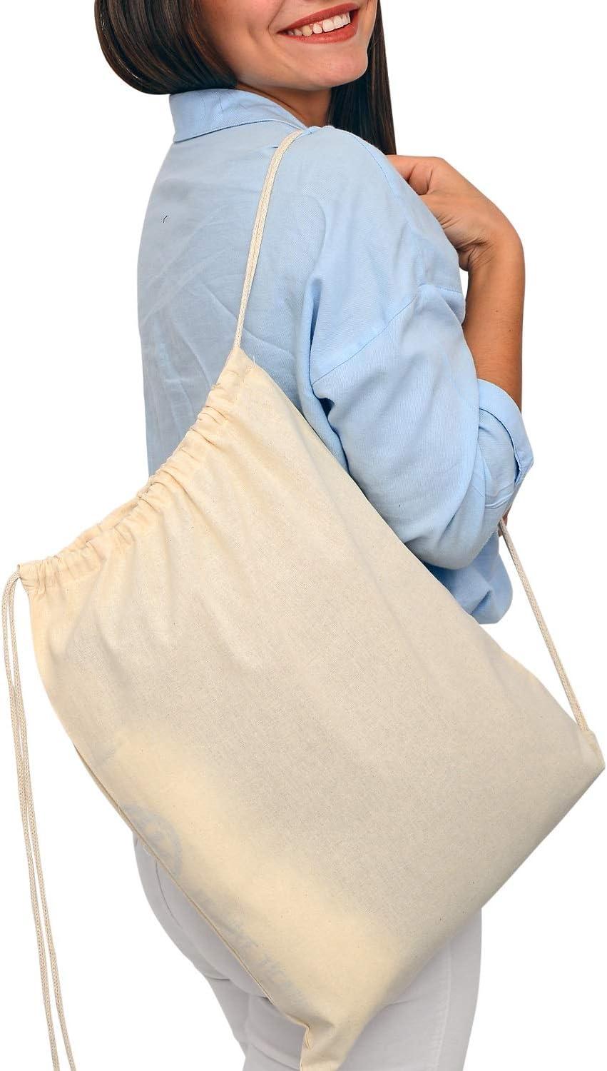 Cotton Drawstring Cinch Sack Backpack Bag Tote Travel Yoga Beach Sports  Fitness