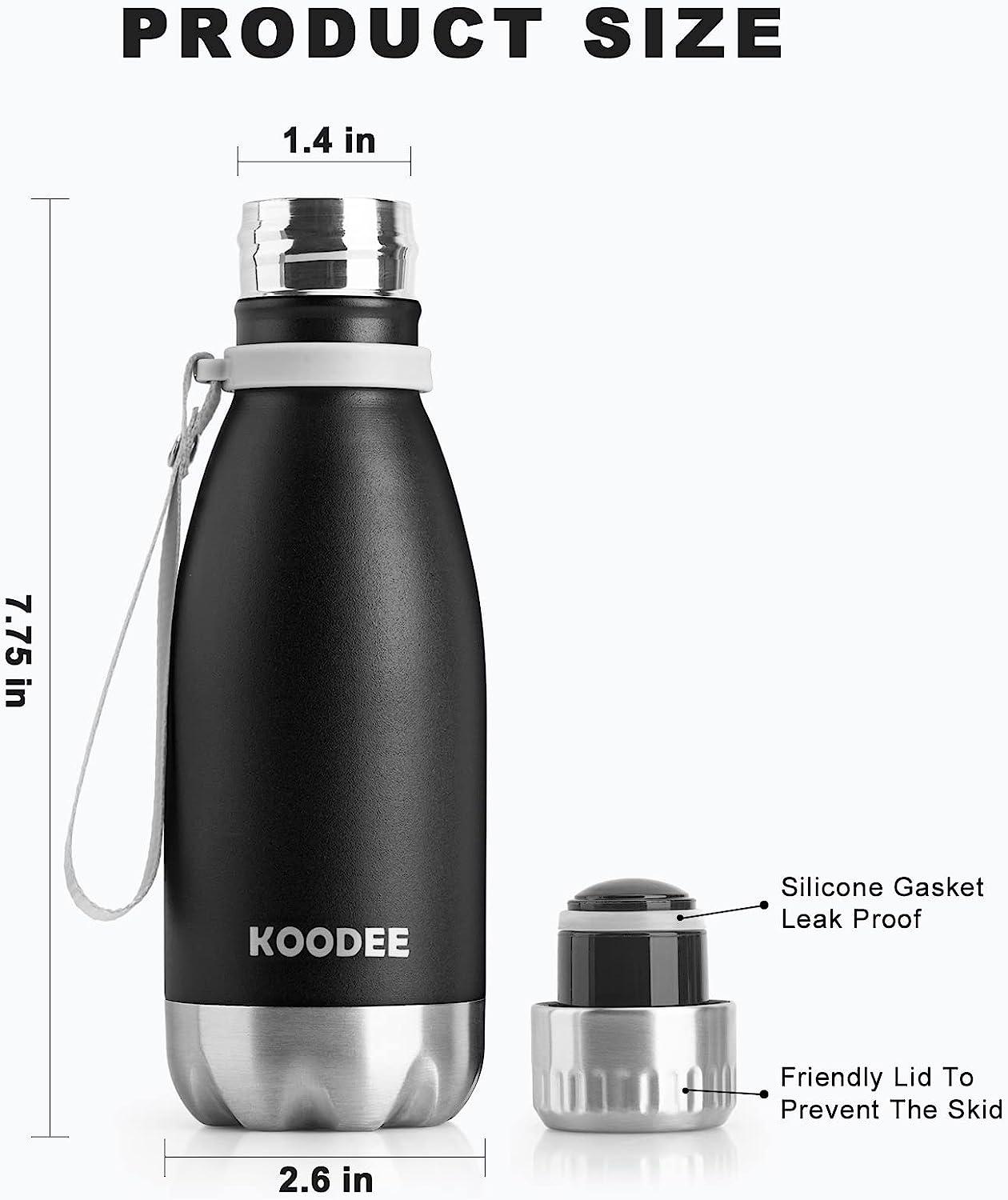 koodee 12 oz Water Bottle with Straw- Stainless Steel Double Wall