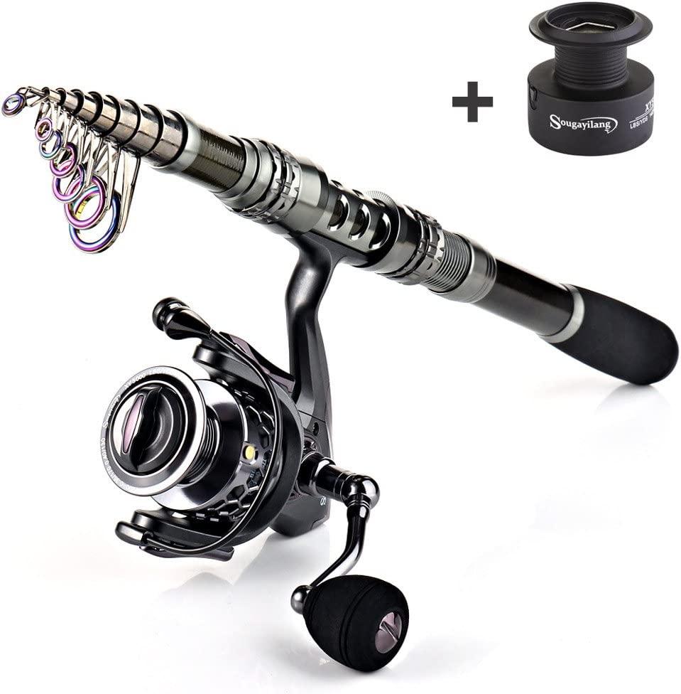 Sougayilang Fishing Rods and Reels 5 Section Carbon Rod Baitcasting Reel  Travel Fishing Rod Set with Full Kits Carrier Bag