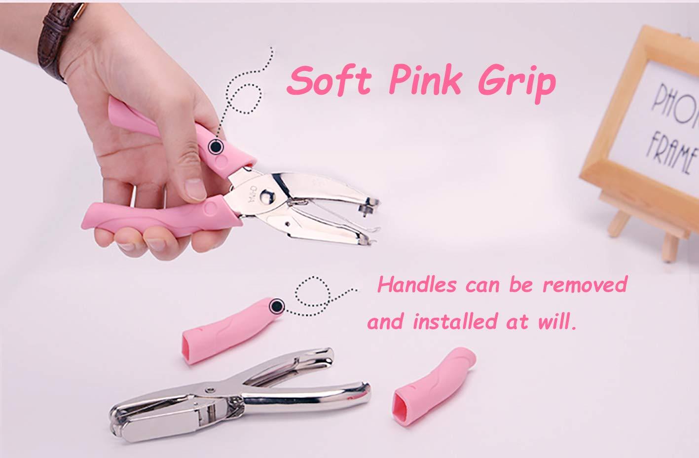 Star Shape Single Paper Hole Punch 1 Pack 6.3 inch Length 1/4 inch of Diameter of Hole Handheld Puncher with Pink Soft Thick Leather Cover(Star 1/4