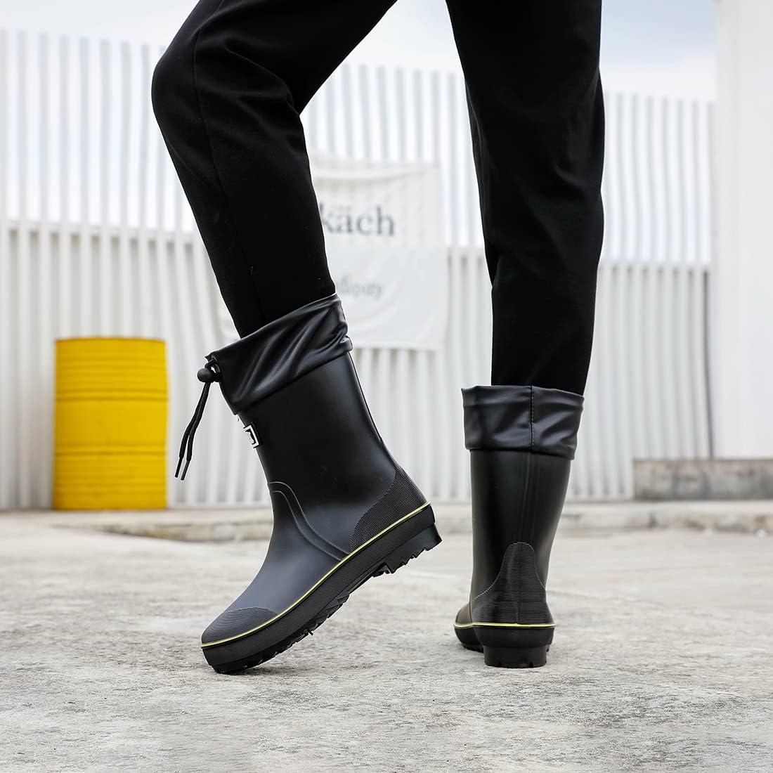 HSBDNZQ Rain Boots for Men, Waterproof Mens Rubber Boots with PVC Unique Design, Comfort Lightweight Work Mud Boots, Resistant Durable Slip Garden