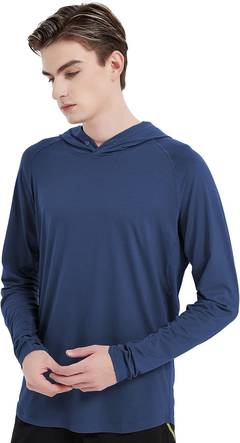 netdraw Men's Ultra-Soft Bamboo Hoodie Shirt UPF 50+ Sun Protection Long Sleeve  Lightweight SPF Fishing Hiking UV Shirt Large Pacific Blue