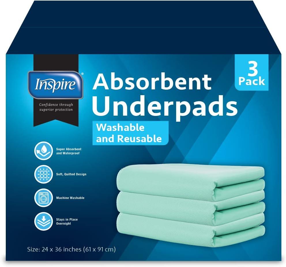 Inspire Super and Ultra Absorbent Disposable Bed Pads (23 X 36 Reusable 3  Pack)