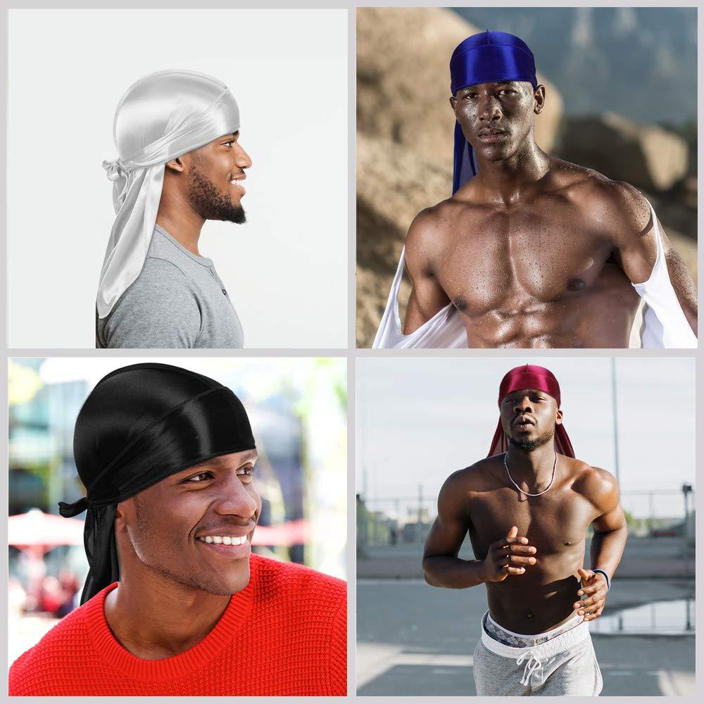  2 Pieces Silky Durags with 2 Pieces Wave Caps Soft Satin Do  Rags for Men, Long Tail Doo rag for 360 Waves : Beauty & Personal Care