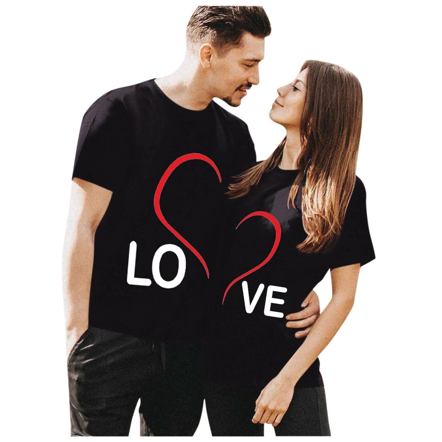 Couples Matching Shirts Matching Men Women Letter Print Love Couple T-Shirt  Blouse Tops Clothes Valentine 