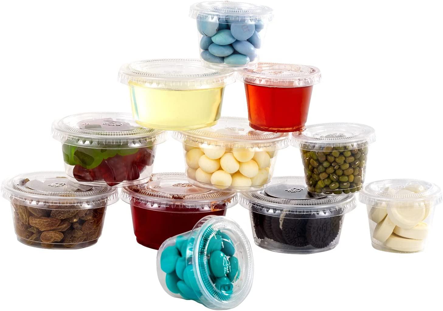 FICUCUSO 200 Sets - 1 oz Jello Shot Cups ,Condiment Containers with  Leak-Proof Lids, Disposable and Recyclable, Condiment Cups with Lids for  Sauces, Souffle, Food Samples, Pills and More. 1oz-200 sets with lids