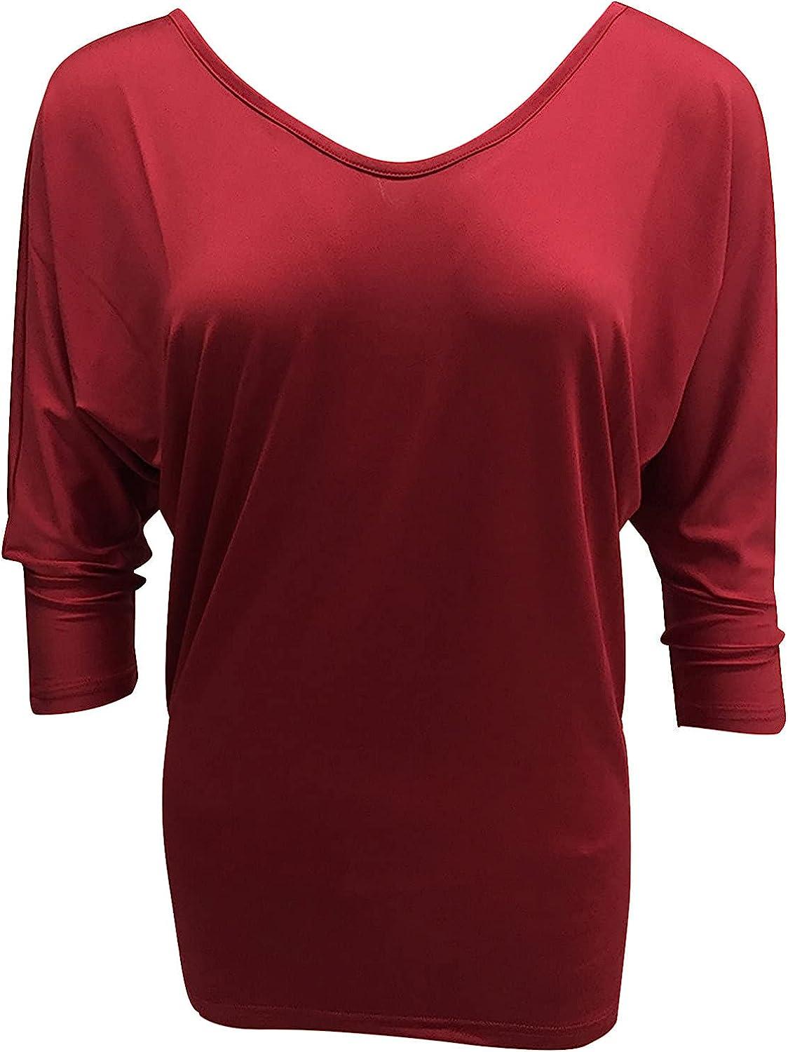 3/4 Sleeve Shirt Women Red Tops for Women Casual Sleeveless Dress