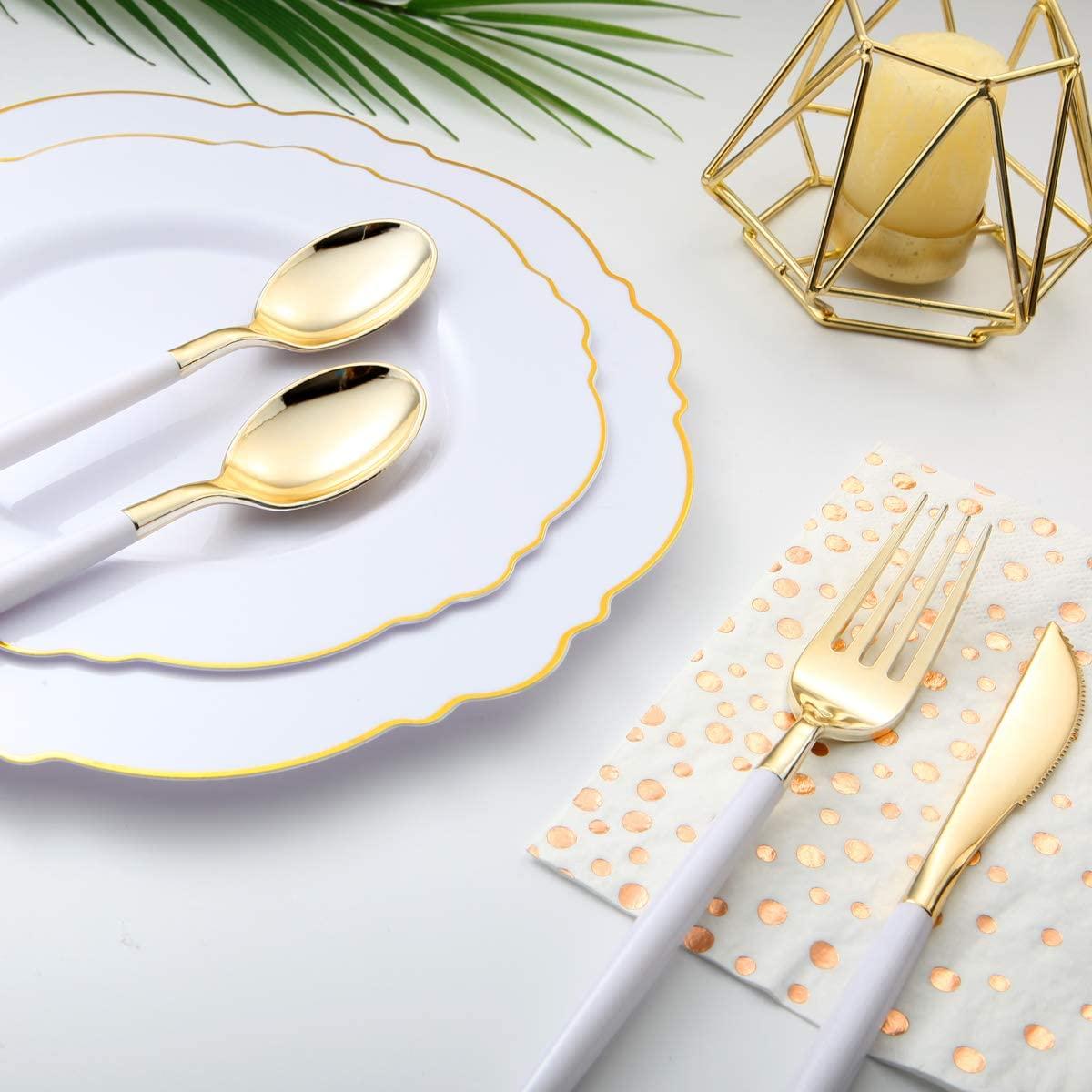 Gold Flatware Set With White Handle