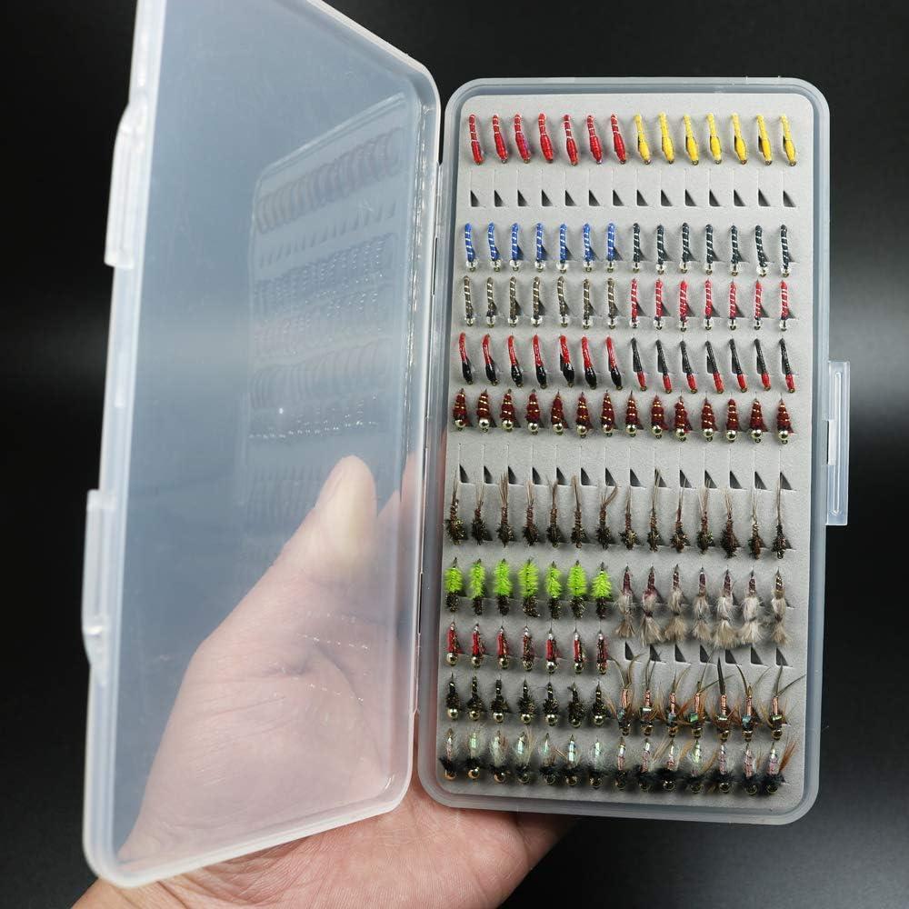 N/P 133pcs/Set Ultra-Thin Portable Nymph Scud Midge Flies Kit Assortment  with Box Trout Fishing Fly Lures Multicolor