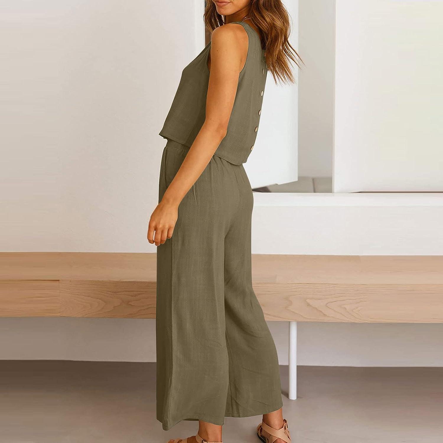 Two Piece Sleeveless Top Casual Wide Leg Pant Set