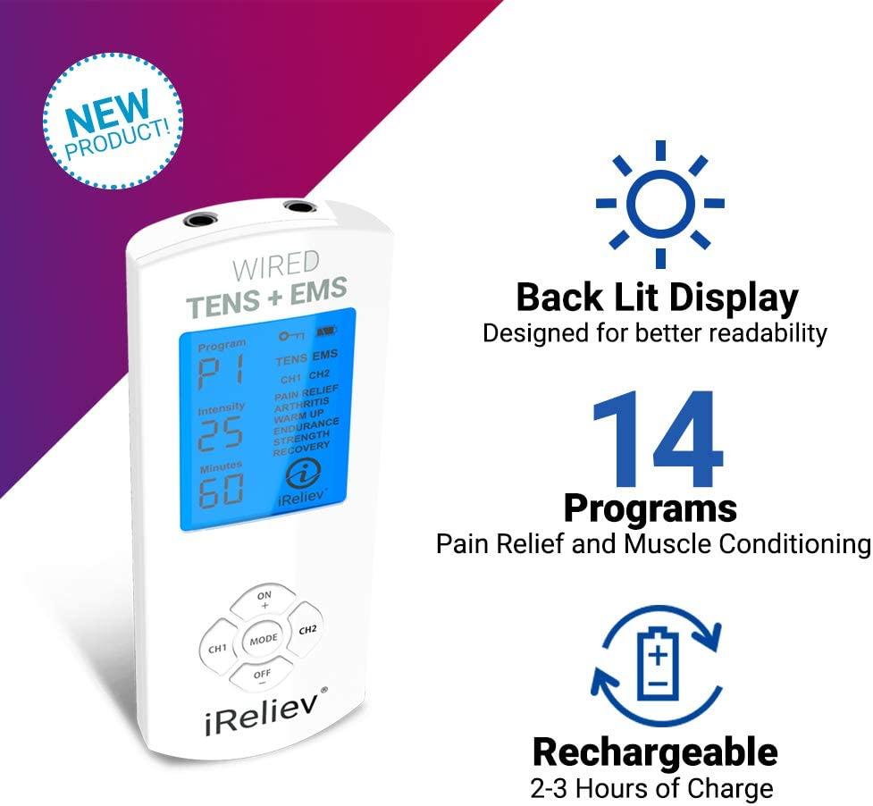 iReliev TENS and EMS Combination Unit Muscle Stimulator for Pain Relief