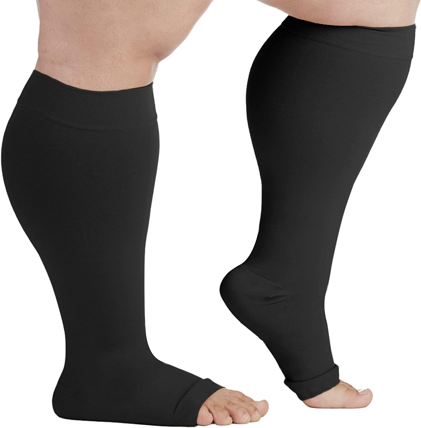3 Pack) 3XL Absolute Support Plus Size Compression Socks Wide Calf for Women  and Men Opaque 20-30mmHg Open Toe - Compression Knee High for Circulation Varicose  Veins Swelling Edema - Black, 3X-Large