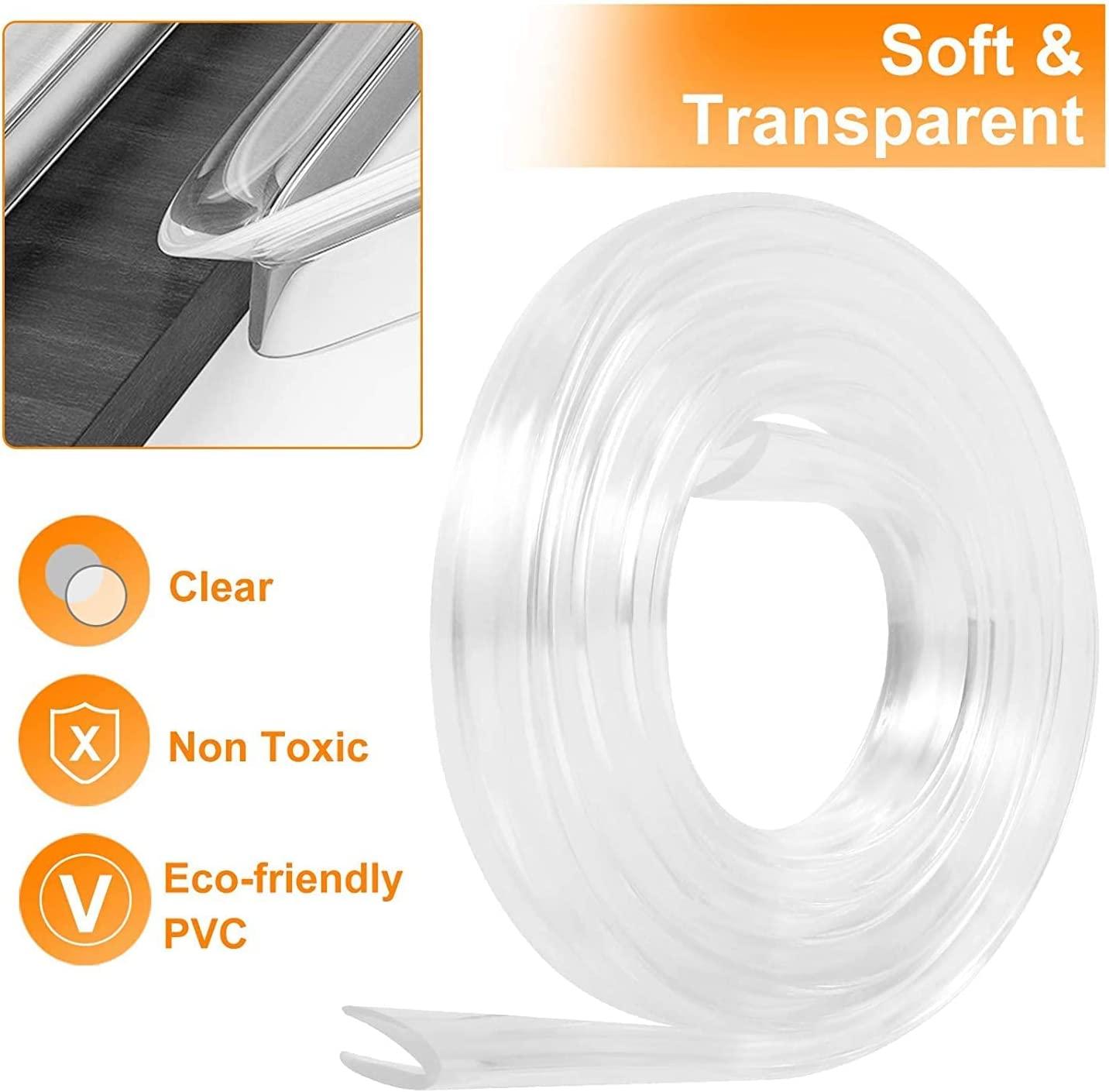 Corner Protectors Strip Clear Transparent, E-PRONSE 6M/20FT Furniture Table  Edge Protectors Soft Silicone Bumper Strip with 14M Strong Adhesive Tape  for for Cabinets, Tables, Drawers 6m 10mm