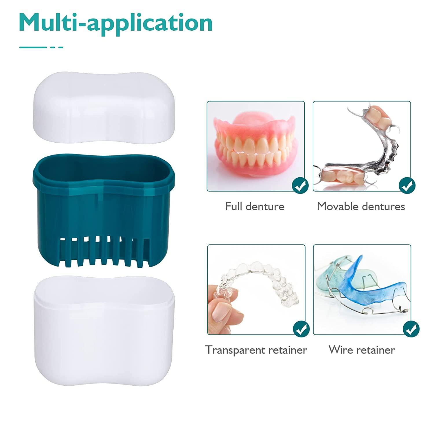 LVCHEN Denture Cleaning Case - Soaking Cup False Teeth Container Denture  Storage Case with Strainer Basket for Travel Cleaning Complete Clean Care  for Dentures and Clear Braces