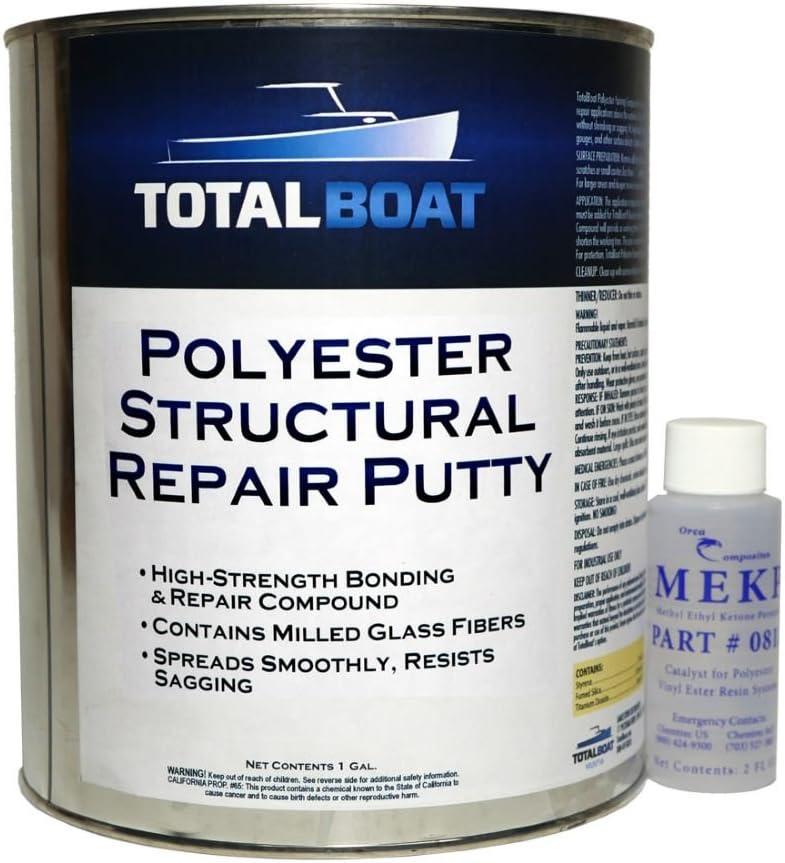 TotalBoat Polyester STRUCTURAL Repair Putty - Marine Grade Long Strand Fiber Fiberglass Reinforced Filler for Boat and Automotive Repair (Quart Kit)