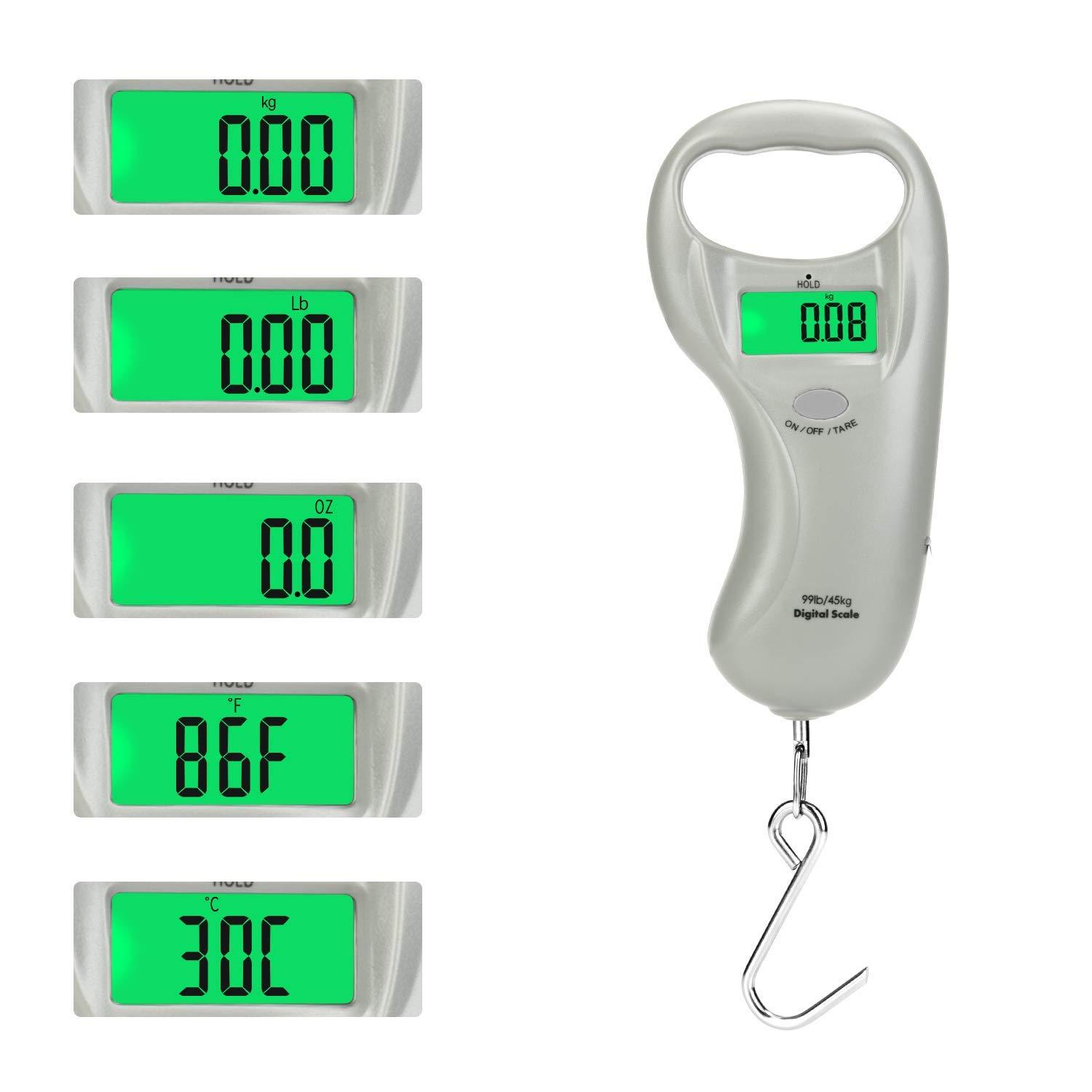 Digital Fish Scale Hanging Scale with Tape Measure,Temperature Display ( F/  C),Backlit LCD Display,110 lb/50 kg Portable Postal Scale,with Fish Lip Clip ,Fishing Gifts for Men,Valentine's Day Gift