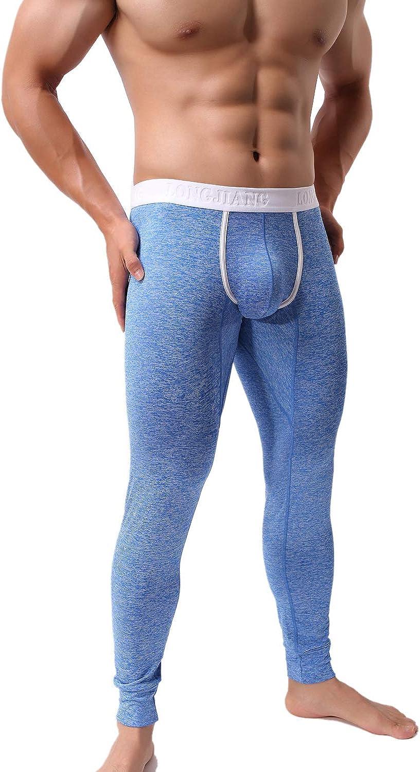 HAXMNOU Men's Thermal Underwear Pants, Heated Warm Thin Long Johns  Leggings, Winter Base Layer Bottoms Blue XL
