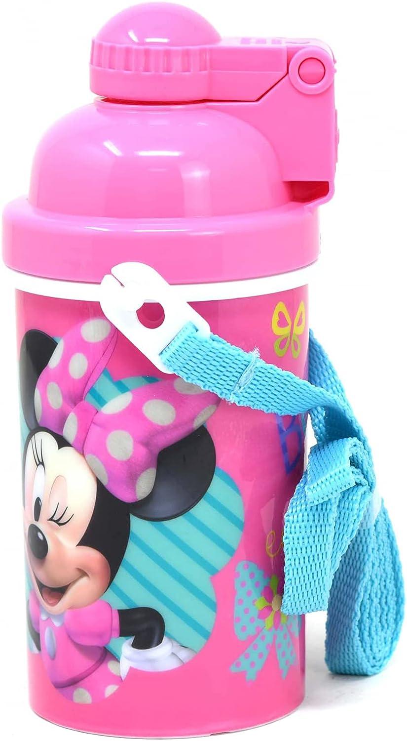Zak Designs Disney Minnie One Touch Button Water Bottles with Reusable  Built in Straw Carrying Strap - Safe Approved BPA Free Easy to Clean for  Kids Girls Boys Goodies Home Travel