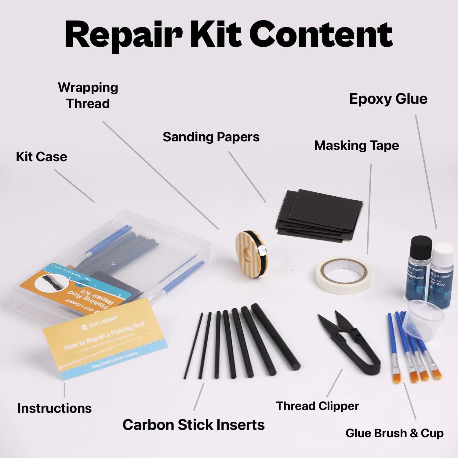 Fishing Rod Repair Kit Complete,All-in-one Supplies with Glue for Freshwater  & Saltwater Broken Fishing Pole Repair with Carbon Fiber Sticks,Rod  Building Epoxy Finish Inserts-Kit