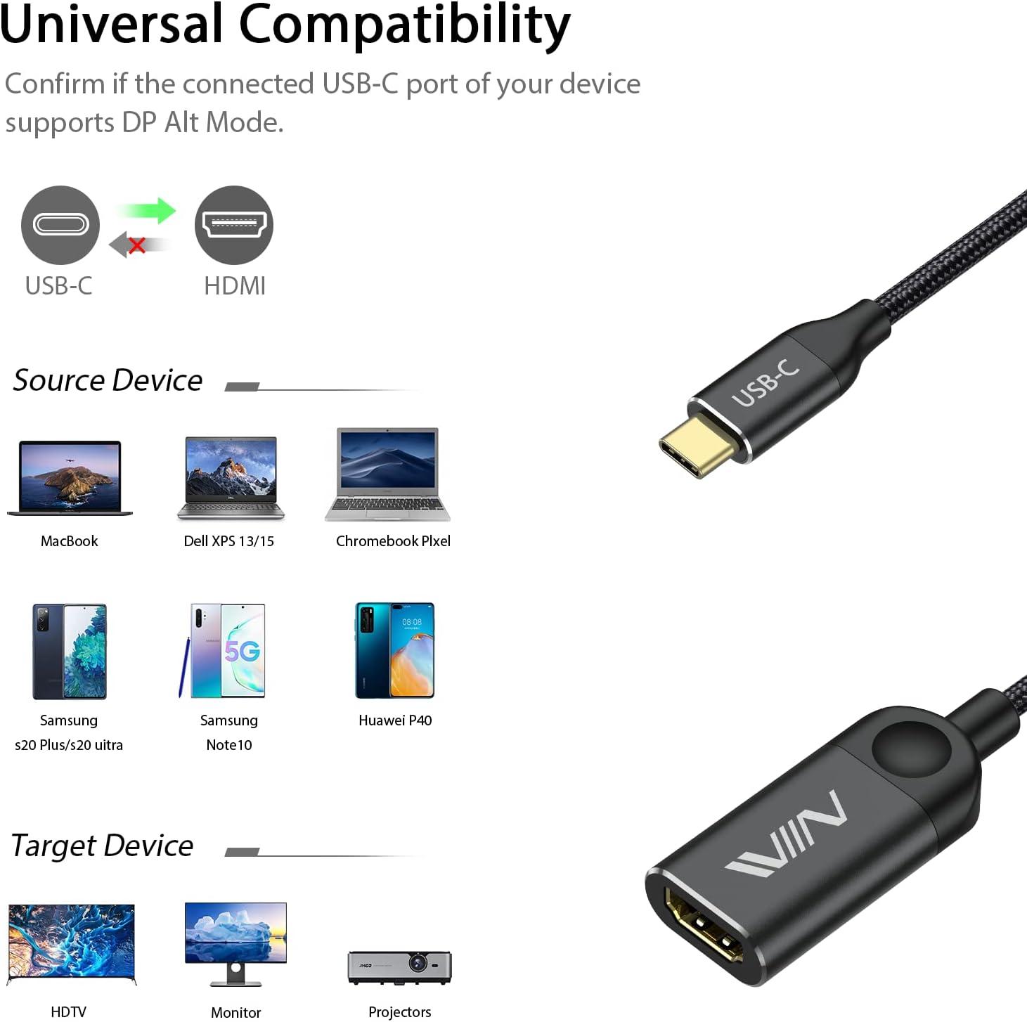 IVIIN USB C to HDMI Adapter 4K Type-C to HDMI Adapter for Thunderbolt 3  Portable High-Speed USB C Adapter Compatible for iPhone 15 MacBook Pro/Air  Surface Book Pixelbook Dell Samsung Galaxy-Black