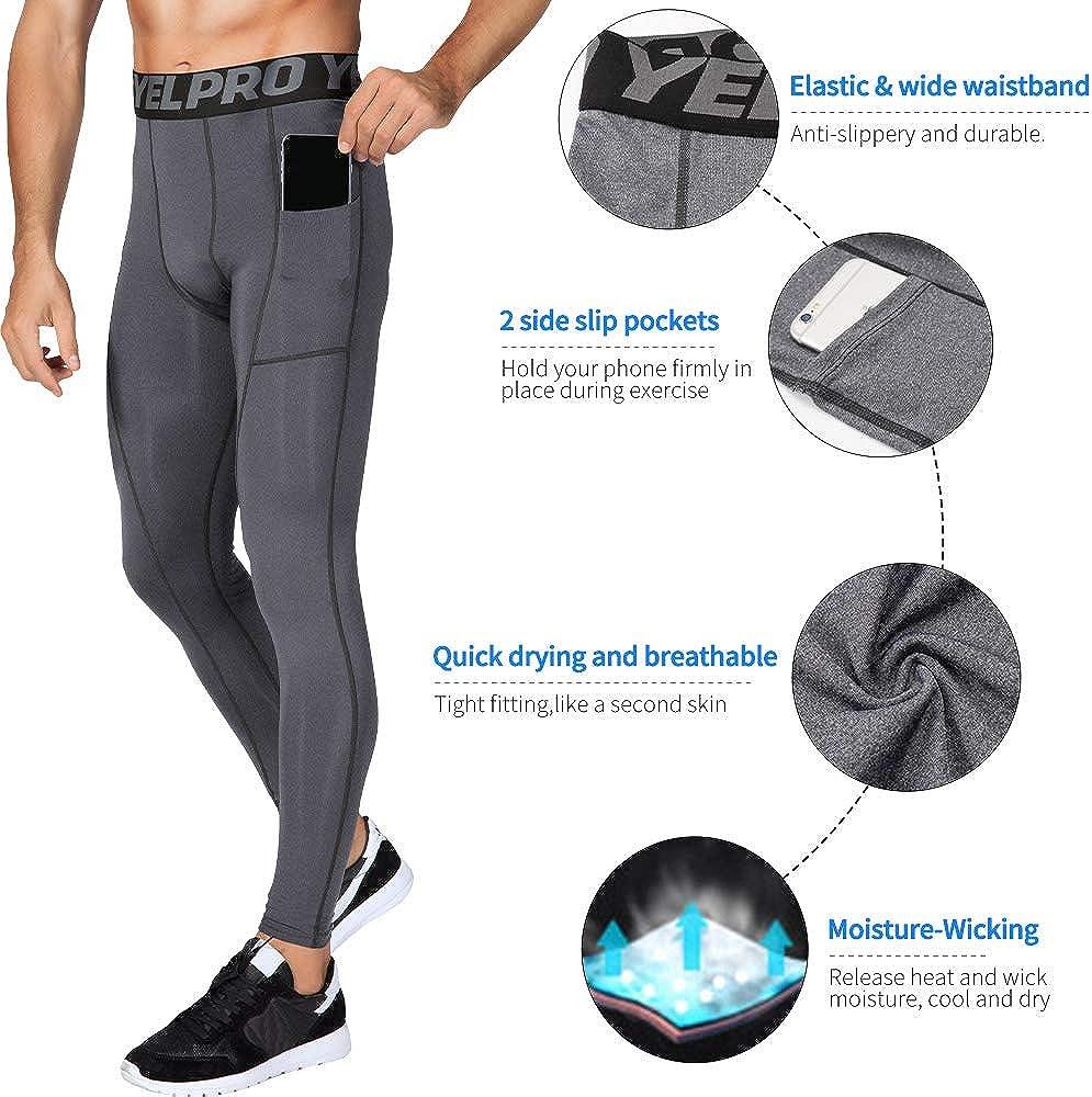 Mens Running Basketball Tights Workout Skin Compression Long Pants Elastic  Waist