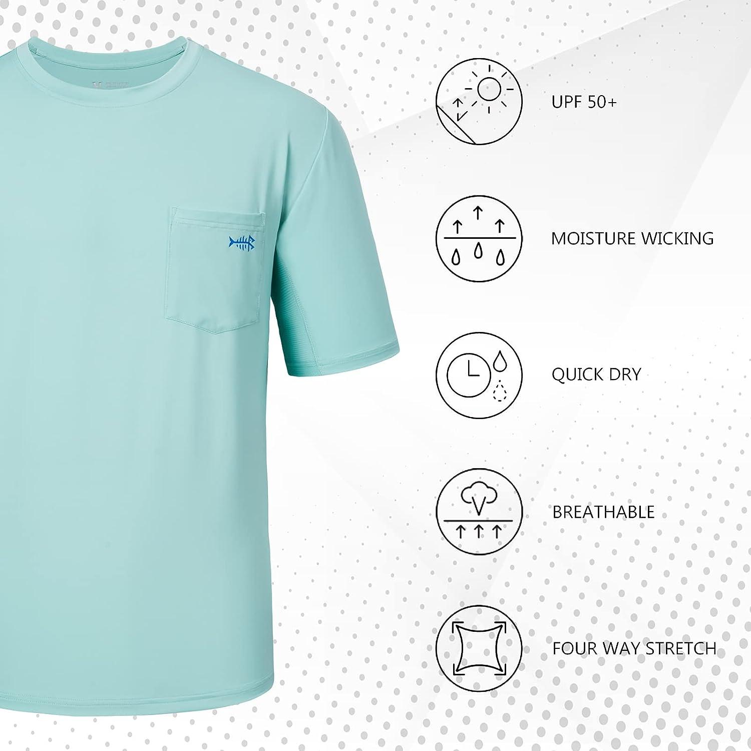 BASSDASH Mens UPF 50+ Performance Short Sleeve Pocket T-Shirt UV Sun  Protection Fishing Hiking Kayaking Sports Shirts Seafoam/Vivid Blue Logo  3X-Large