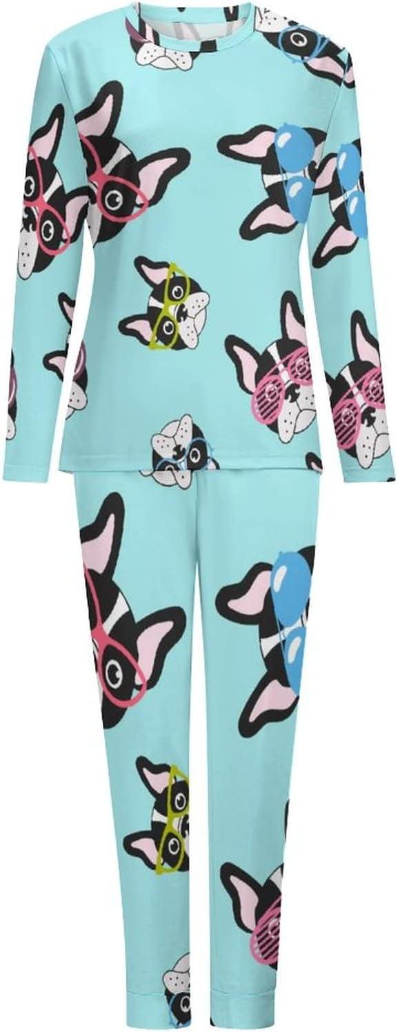 French Bulldogs with Glasses Women's Pajama Sets Two Piece Long