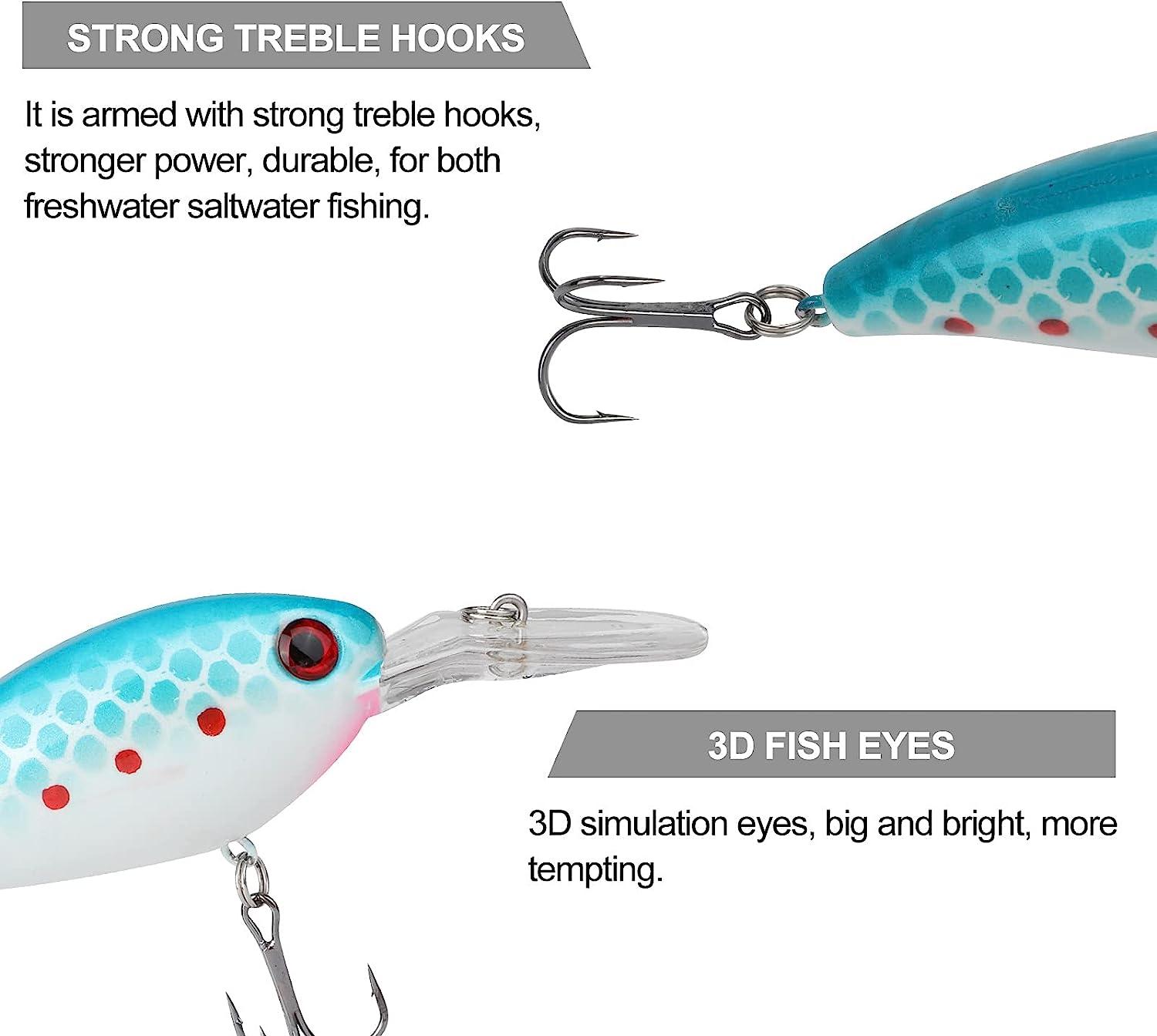 Minniow Fishing Lures Crankbaits Set Fishing Hard Baits Life-Like Swimbait  Fishing Topwater Lure with 3D Fishing Eyes, Strong Treble Hooks for