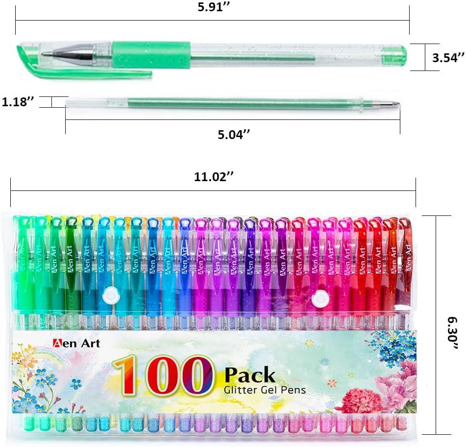 100 Color Glitter Gel Pen Set,30% More Ink Neon Glitter Coloring Pens Art Marker