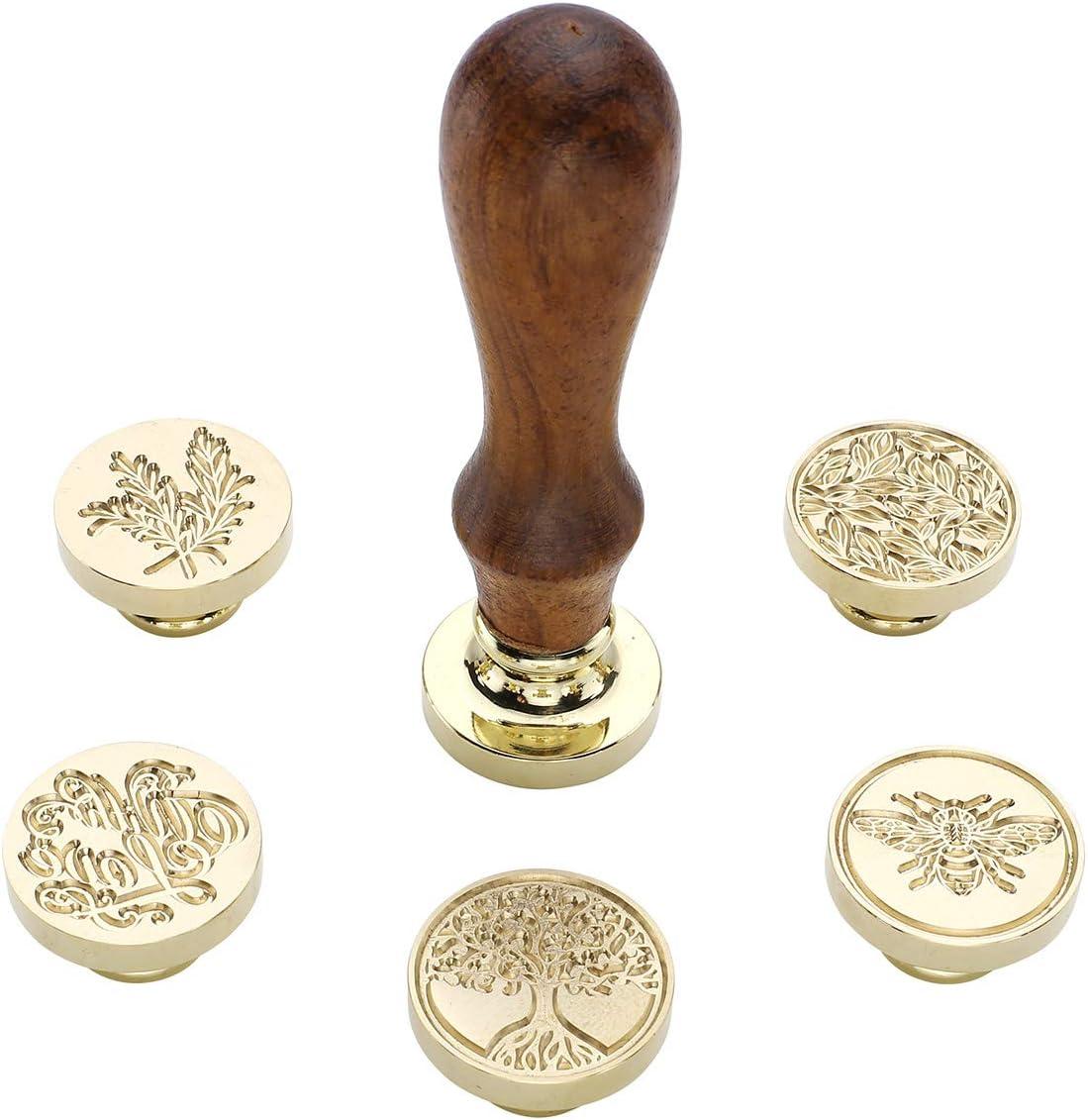 Mangsen Wax Seal Stamp Set 6pcs Sealing Wax Stamps+Wooden Handle with Gift Box Vintage Retro Wax Stamp Sealing (Love+Heart+Tree of Life+Fur+Insect+