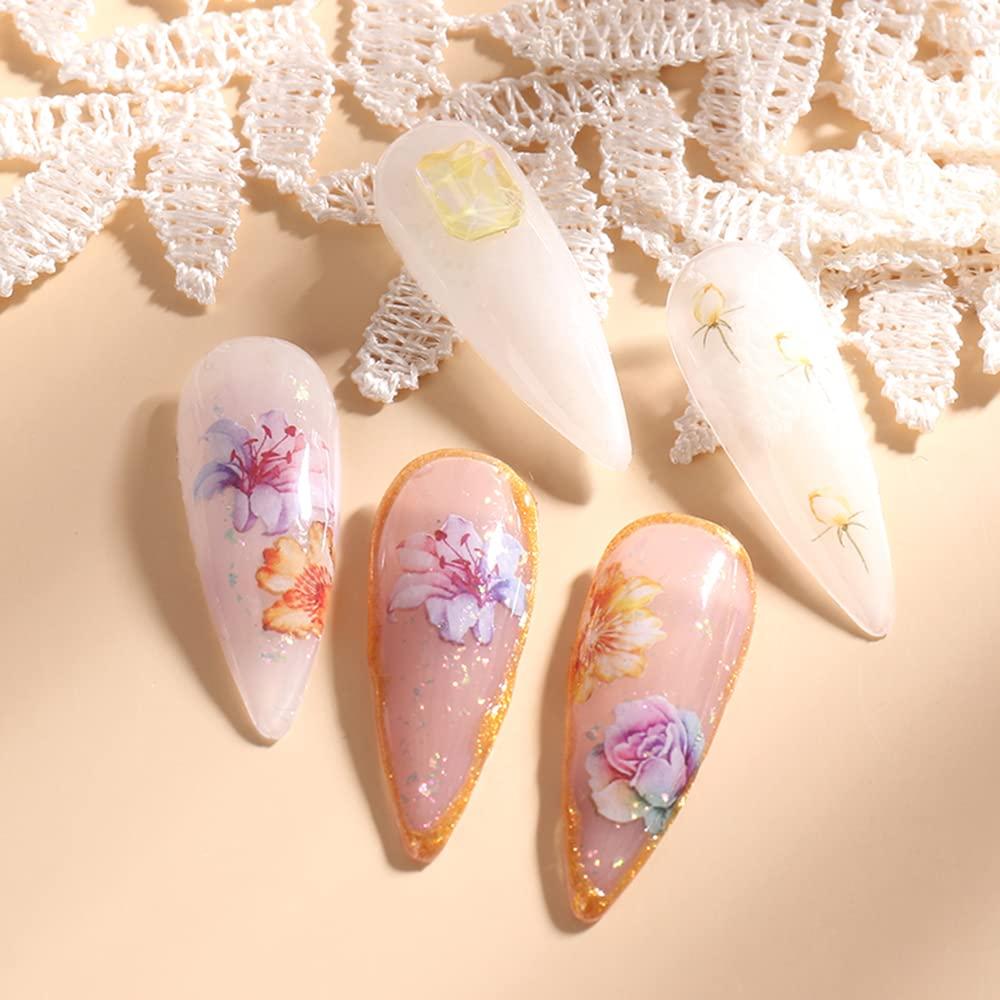 Flower Nail Art Stickers Cherry Blossom Nail Art Stickers Spring Nail Art  Supplies French Nail Accessories Holographic Pink Flower Nail Decorations