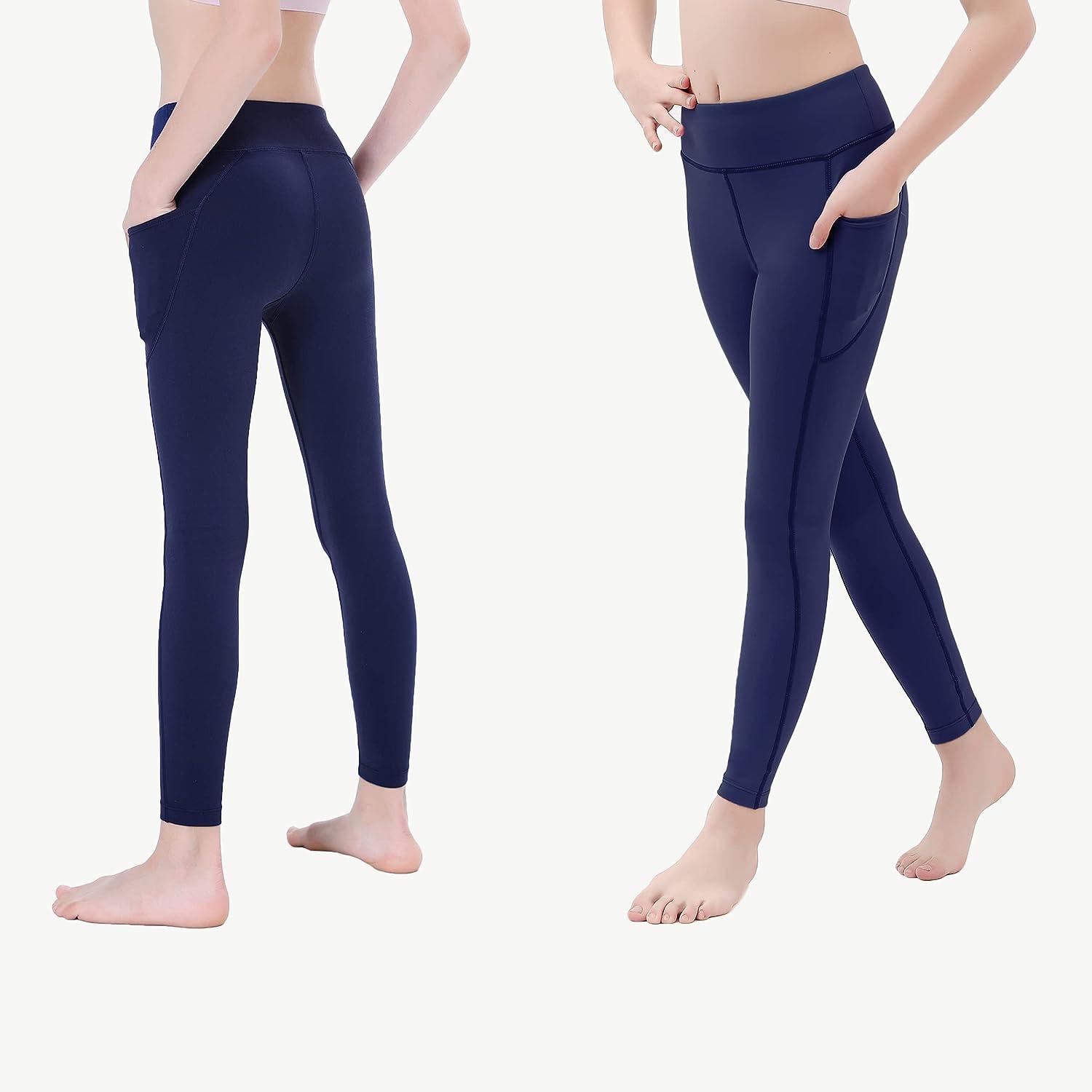 Buy Girl's Athletic Leggings with Pockets Youth Compression Dance Tights  Yoga Pants No Front Seam, Navy Blue, 14 Years at