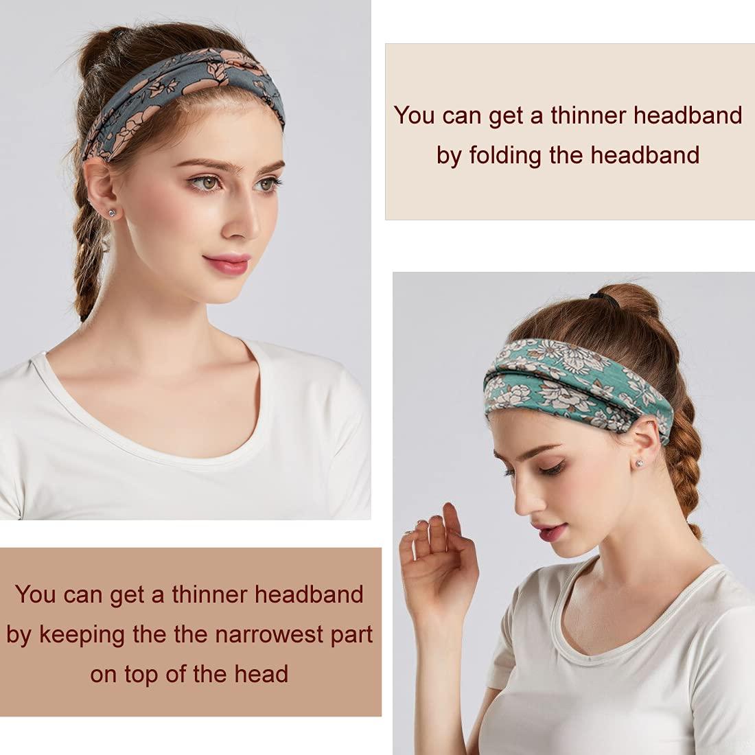 YONUF Boho Headbands For Women Fashion Wide Headband Yoga Workout Head  Bands Hair Accessories Band 6 Pack Flower3