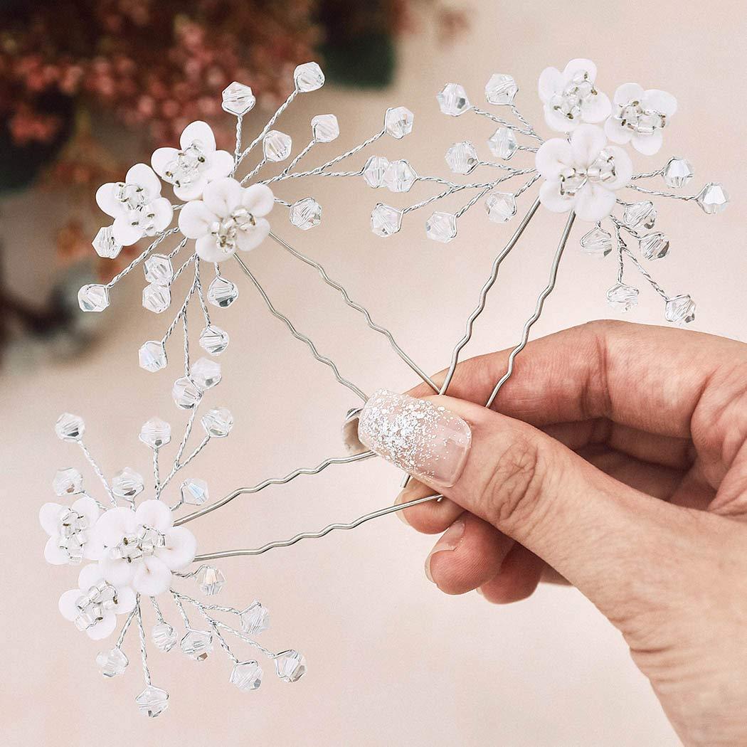 Yean Silver Bride Wedding Hair Pins Flower Bridal Hair Pieces