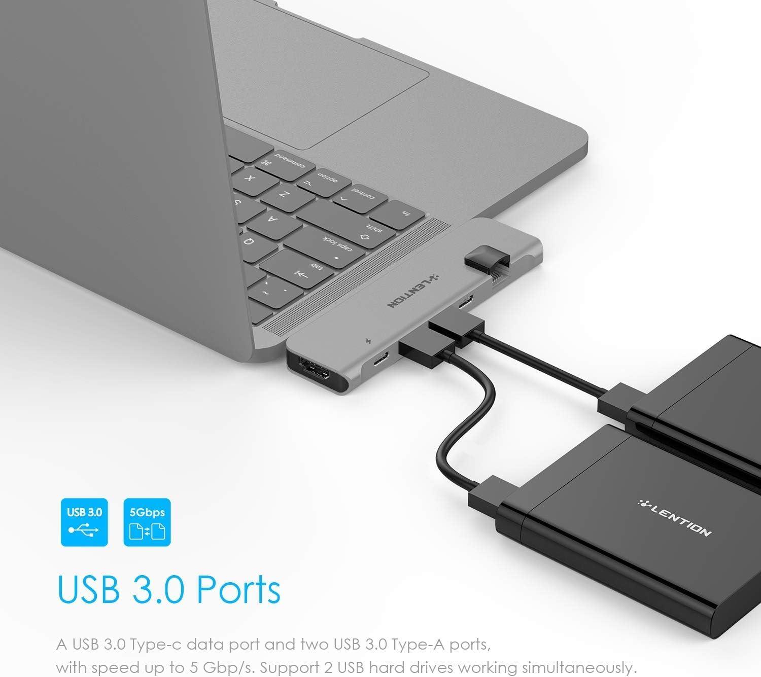 LENTION USB C Hub with Thunderbolt3(PD+Data Transfer+Video Output