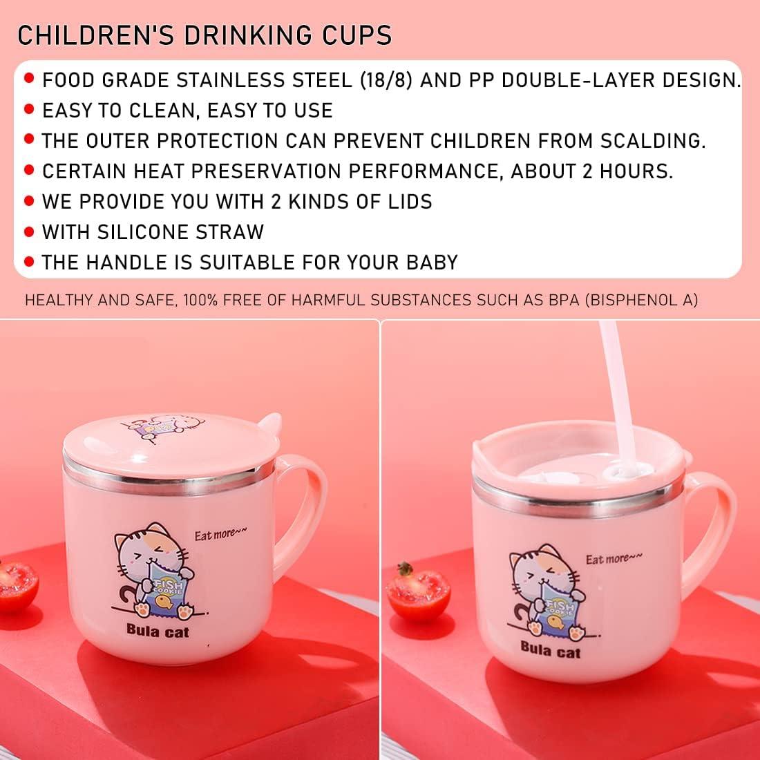 Kryc Stainless Steel Toddler Cups For Kids (easy To Clean)baby Mug For  Milkbpa Free Lids & Reusable Silicone Straws, 9.5oz (pink) Pink 