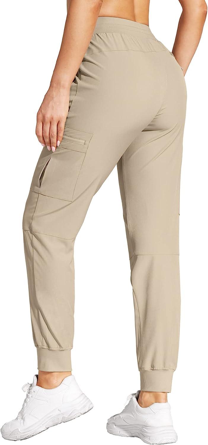 VILIGO Womens Cargo Joggers Hiking Pants Lightweight Quick Dry Water  Resistant Womens Pants with Zipper Pockets 01b-khaki Large