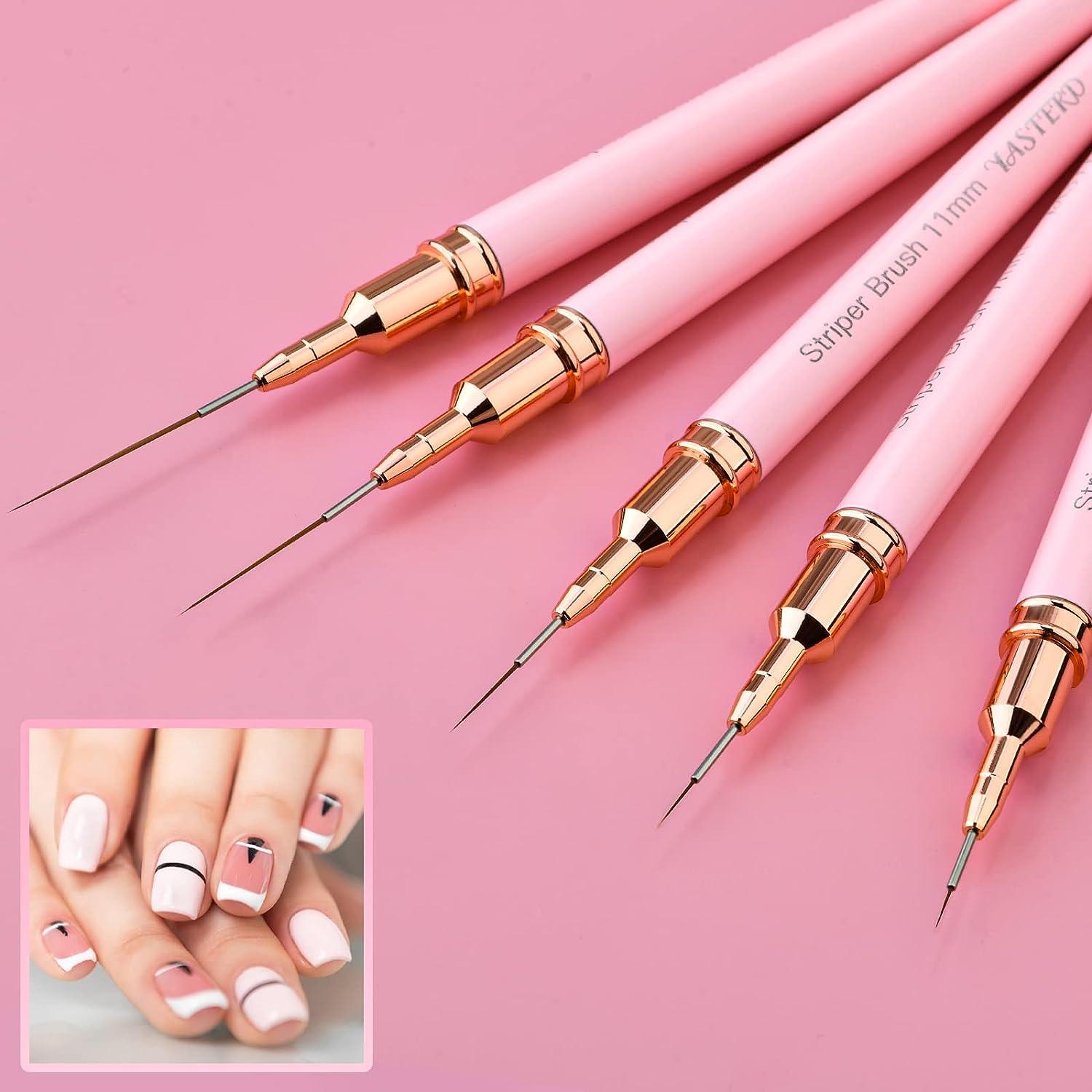 Nail Art Liner Brushes Set JASSINS Nail Art Design Brush Striping Thin Long  Line Pen mm/9mm/11mm (Rose Gold)