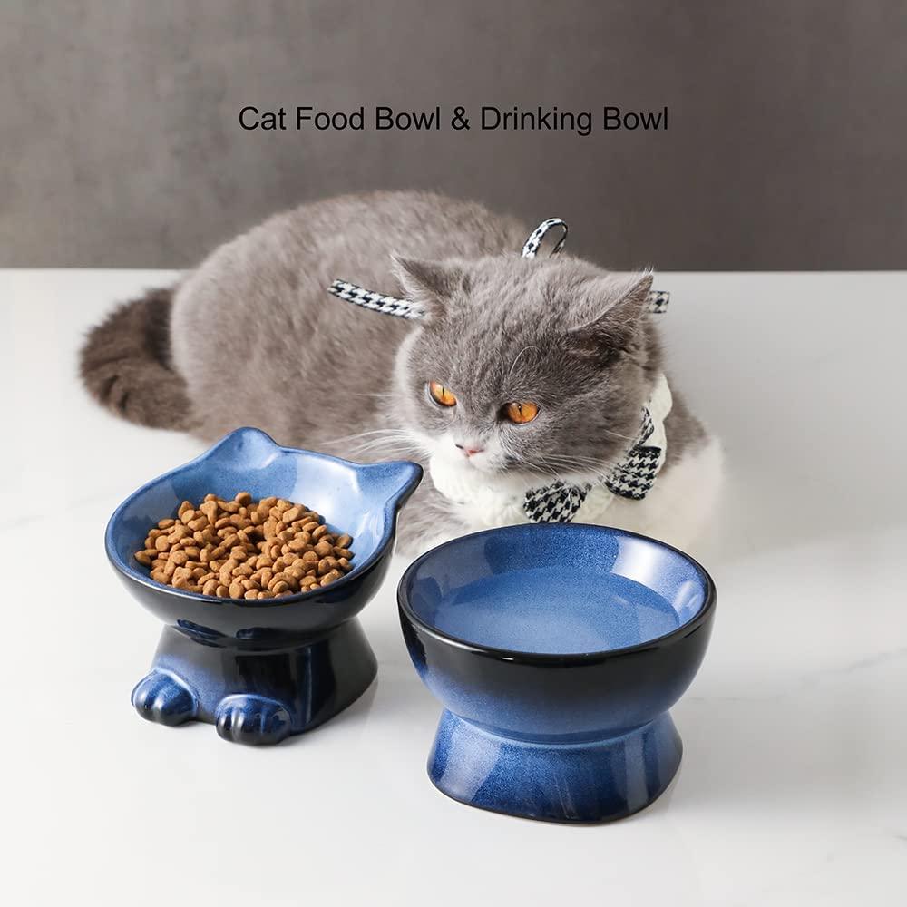 Ergonomic Cat Bowl,Elevated Cat Food Bowl,Raised Cat Food Bowls,Cat Anti  Vomit Food Bowl,Cat Food Dishes (Blue,2Pcs)