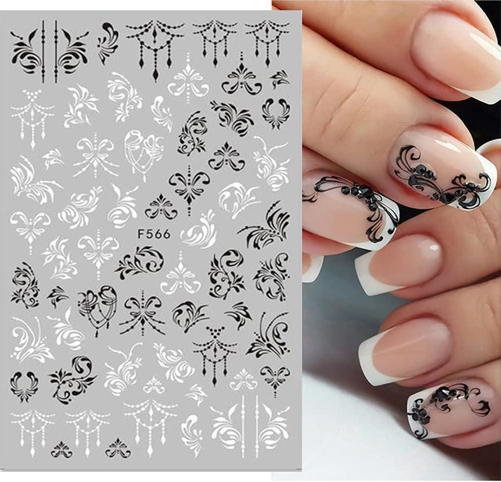 12 Sheets Retro Flower Nail Art Stickers Decal,Nail Supplies 3D  Self-Adhesive Nail Decals Leaves Vintage Flower Vine Letters Black White  Nail Design